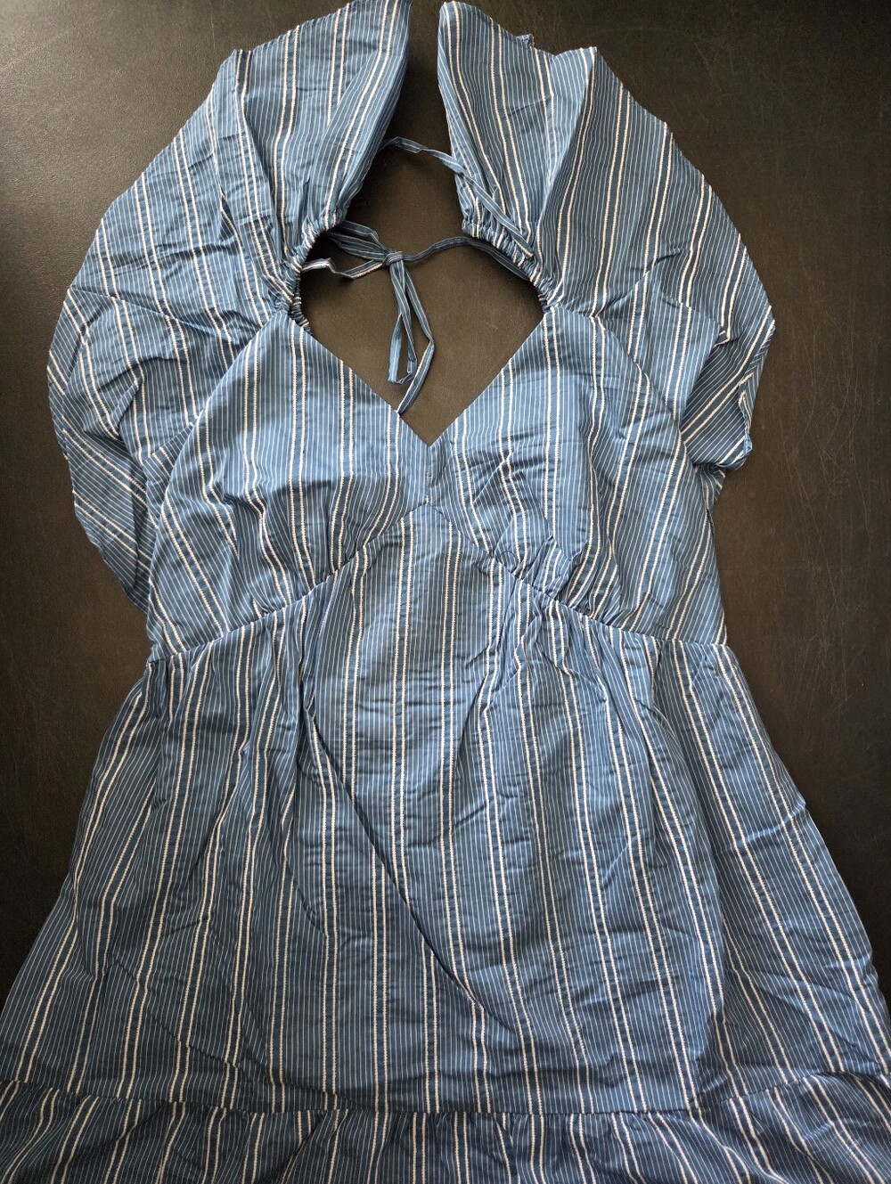 NWT - Adelyn Rae Shannon Blue Striped Flutter Sleeve Tie Back Midi Dress -Size M - Picture 9 of 14